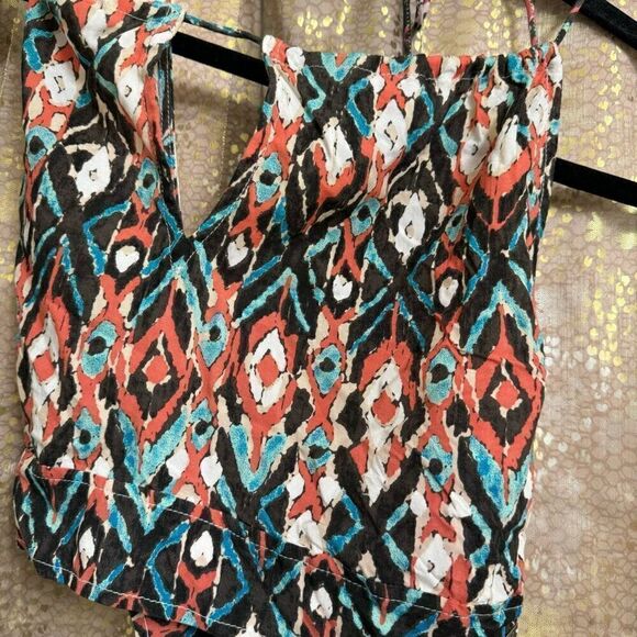 Roxy Tribal Boho Blue Black Orange Tie Back Cropped Halter Top Med NWT - Picture 3 of 7